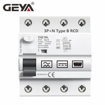 GEYA GYL9 Тип B УЗО на Din шина Ключа за изтичане на Ток към Земята DC RCCB УЗО 2P 4P 63A 30mA 100mA 300mA 6KA IEC62423