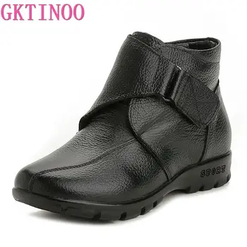 GKTINOO/Модни зимни обувки; дамски Ботильоны на равна подметка От естествена Кожа; Ежедневни Удобни и Топли дамски Зимни обувки
