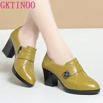 GKTINOO/Пролетно Дамски обувки От естествена кожа, Новост 2022 г., Дамски обувки-лодка на платформата с дълбоко деколте, Удобни обувки на Висок ток, Дамски Обувки