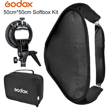 GODOX 50x50 см Сгъваем Портативен Софтбокс за фото студио Комплект Решетки за Speedlite Beauty Dish с S-образен стена Bowens