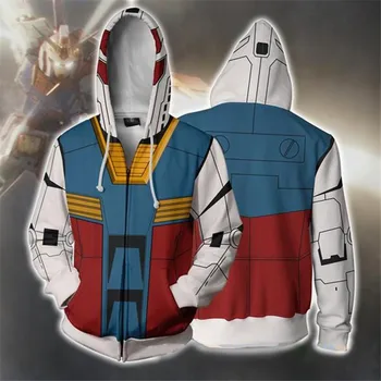 Gundam Качулки Cosplay Стил 3D Печат Мъжки Ежедневни Hoody С Качулка На Цип Модерен Пуловер На Хелоуин Мъжки Модни Hoody С Качулка