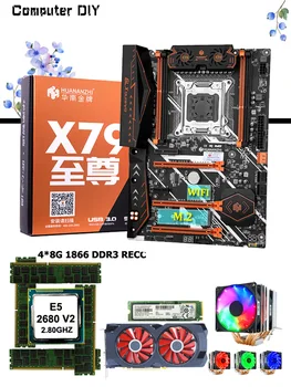 HUANANZHI Deluxe X79 дънна платка с процесор Xeon E5 2680 V2 6 тръби за охладител оперативна памет 32G (4*8G) 1866 RECC видео карта RX580 8GD5 256G SSD