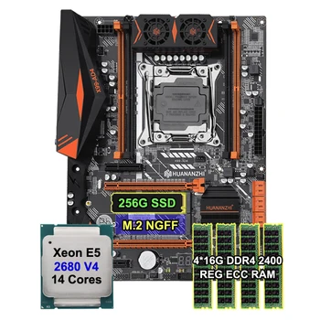 HUANANZHI X99-AD4 LGA 2011-3 дънна Платка с 2 * M. 2 SSD конектори 256G M. 2 SSD Xeon E5 2680 V4 14 Ядра 4 * 16G Оперативна памет REG ECC RAM