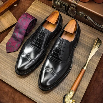 Hanmce Високи Луксозни Oxfords Ръчно Изработени От Висококачествени Мъжки Обувки От Естествена Кожа