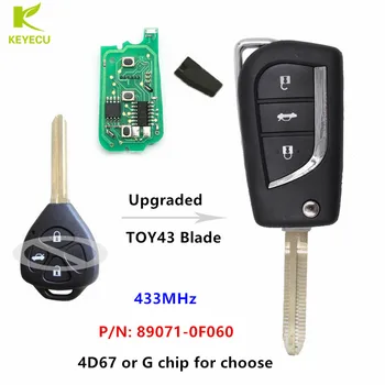 KEYECU Обновен Дистанционно автомобилен ключ с 3 Бутона 433 Mhz за Toyota Avensis Европа, за Yaris Великобритания 89071-0F060