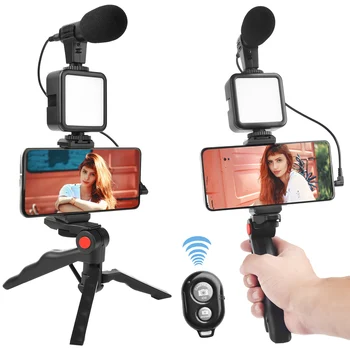 KIT01 Комплекти за Видеозаснемане на Смартфони Безжично Дистанционно Управление Led Видео Лампа Микрофон Статив с Притежателя на Телефона за Youtube