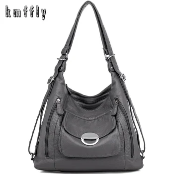 KMFFLY Брандираната дамска чанта с Голям Капацитет 3В1, Мека чанта от изкуствена кожа, 2021, Нова Тенденция Дамска Чанта-месинджър на рамо, сива чанта, Основен