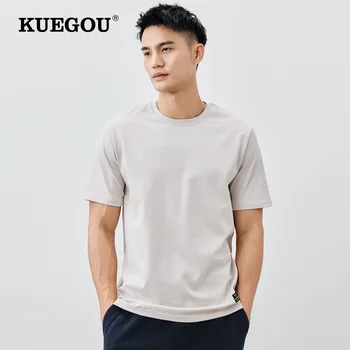 KUEGOU 2022 Лятна 100 Памучен Однотонная Бяла Мъжка Тениска Тънка Тениска Брандираната Тениска С Къс Ръкав Мъжки Дрехи Плюс Размер Tee55015