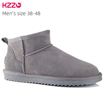 KZZO, размер 38-48, мъжки Зимни обувки от естествена австралия овча кожа В насипно състояние Меху с вълнена Подплата, Ежедневни Мини-кратката Зимна Нескользящая Топло Обувки