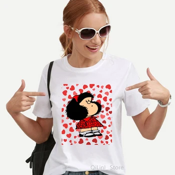 Kawaii Забавна тениска с Графичен принтом Mafalda, Дамски Козметична Облекло в стил Харадзюку, Бели Потници, Тениска 2021, Модни и Ежедневни Дамски Тениска