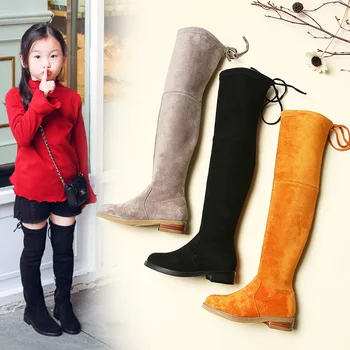 Koovan/детски ботуши над коляното; обувки за момичета; модни детски ботуши до коляното; колекция 2022 г.; есенно-зимни обувки принцеси за момичета; студентски мама