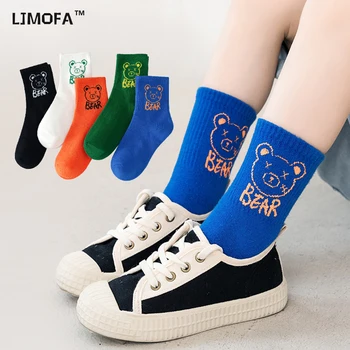 LJMOFA, 5 чифта/лот, 2022, Модни чорапи за малки момчета и момичета, Детски чорапи в стил хип-хоп с анимационни герои, Klein, сини терлици за деца, C151