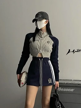 LUNATICASYLM Harajuku Готически Y2k Трафика на Топла Момиче Корейската Мода Ретро Лоскутный Пуловер Скъсяване на Върховете