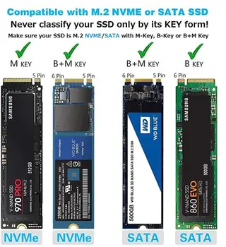 M2 NVME NGFF SATA SSD за по-Type-C/USB 3.0 Преносим Външен Диск Корпус за M/B/M + B Калъф за ключове 2230/2242/2260/2280 SSD