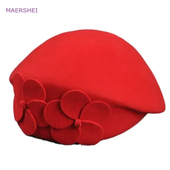 MAERSHEI Реколта черна вълнена шапка с лък-купол и листа на лотос, голяма шапка, дамски есенно-зимна шапка, темпераментен шапка