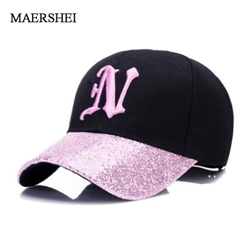 MAERSHEI нова дамски бейзболна шапка с бродерия на букви, модни и ежедневни бейзболна шапка с пайети, извити шапки за момичета, може да се регулира шапки в стил хип-хоп