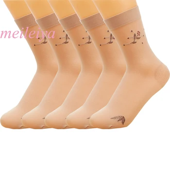 MEILEIYA, 5 двойки/пакет, Ново, Хит на продажбите, Висококачествени Летни дамски чорапи със защитата на петите, без куки, Чорапи от вискоза, Чорапи с бродерия