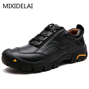 MIXIDELAI Здрав Мъжки Градинска Обувки Oxfords От Естествена Кожа Водоустойчив Ежедневни Обувки За Мъже Удобни Работни Маратонки за Мъже