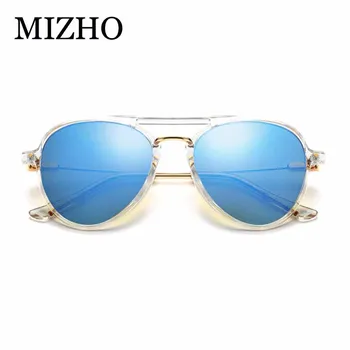 MIZHO Прозрачни Пластмасови Рамки Пилотните Слънчеви Очила Дамски Огледални Лещи с Високо Качество UV400 Реално Цветове Мъжки Корейски Очила Mujer бял