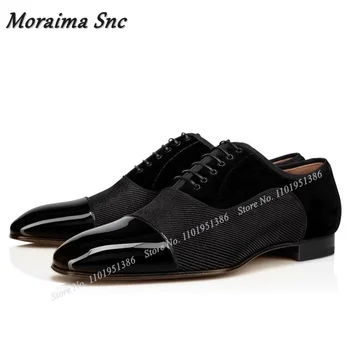 Moraima Snc/ Черна мъжки обувки дантела, модел обувки от налита на бой на кожата с появата на шнур, сватбени обувки с кръгло бомбе, вечерни обувки, Голям Размер на 47