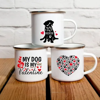 My Dog Is My Valentine Творчески Чаши за Кафе Женски Десертни Емайлирана Чаша За Закуска Домашна Чаша За Какао-вода, Подаръци За Колеги,