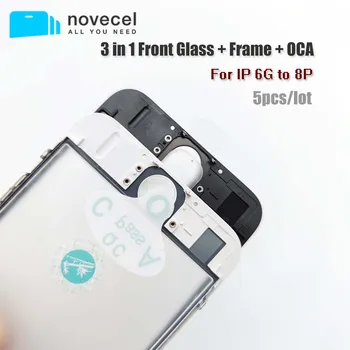 NOVECEL 5шт 3 в 1 на Предното Външно стъклен Екран с Рамка ЗЗД Лепило + Ушна мрежа За iPhone 8 7 6 6s plus Подмяна на Стъкло, екран LCD