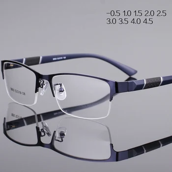 NYWOOH Анти Синя Светлина Готови Очила за Късогледство Мъжки Бизнес Компютърни Очила в метални Рамки Недалновидни Очила -1,0 -4,5
