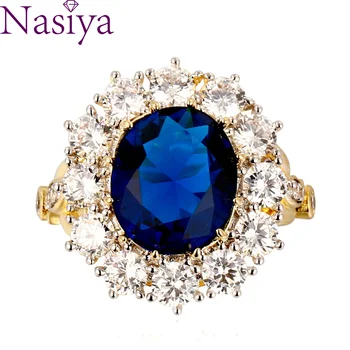 Nasiya Нов Дизайн Романтично Луксозен Пръстен Златист Цвят С 10x12 мм Големи Овални Сапфировыми Скъпоценни Камъни Модни Изискани Бижута на Едро