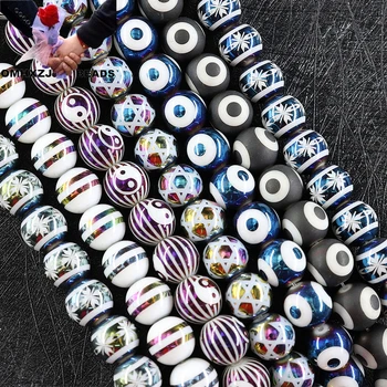 OMH Z33 10 мм покритие Издълбани Стъклени Перли, Мъниста, Ръчно изработени Сам Аксесоари С Бижута Полуфабрикатами Копчета Кръгли Свободни Мъниста