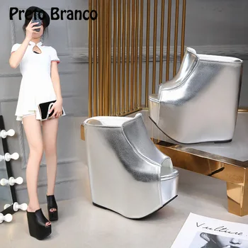 PRETO BRANCO/2021 г. Пикантни Сандали на много висок ток, Водоустойчив Платформа на Дебела Подметка, Сребристо-бял дамски обувки ZYW