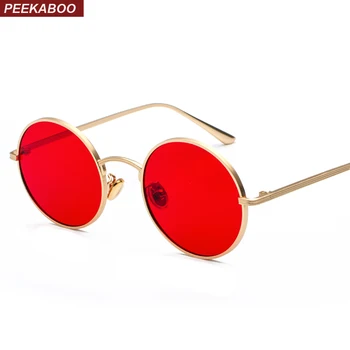 Peekaboo златни кръгли слънчеви очила в метални рамки мъжки ретро 2018 летен стил дамски червени лещи слънчеви очила унисекс жълт розов черен