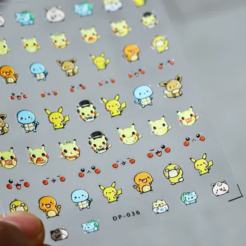 Pokemon Стикери За Нокти Пикачу Аниме Рисунка Ново Занаят Kawai Триизмерни Етикети Тънък Прозрачен Заден Лепило Стикери За Нокти