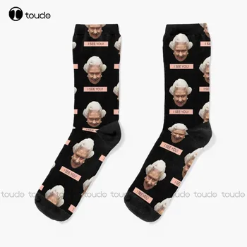 Queen Elizabeth See You Чорапи Queen Elizabeth Чорапи За Джогинг Дамски Чорапи С Цифрово Принтом 360 ° Унисекс За Възрастни Креативни, Забавни Чорапи Ново Изкуство