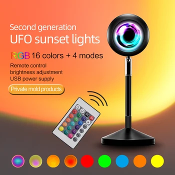 RGB НЛО Sunset Лампа USB Зареждане Атмосферното Осветление Дистанционно Управление, Многоцветен Замяна Спалня Ново Поколение Коледа