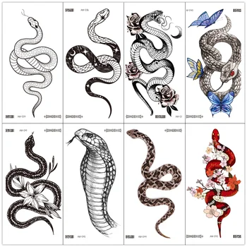 Rocooart Голям е Размерът на Черната Змия Временни Татуировки Етикети За Жени, Мъже Тялото на Талията Водоустойчив Фалшиви Татуировки 3D Кобра Змия Татуировки