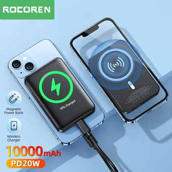 Rocoren Magnetic Power Bank 10000 ма 20 W Безжично Зарядно Устройство 5000 ма Мини Power Bank За iPhone 14 13 12 Преносим Външен Батерия