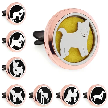 Rose Gold Цвят на Кучето 30 мм Магнит Открит Етерично Масло Колата вентилационна (противовакуумна) канална Скоба Парфюми Дифузор Медальон Безплатно 10 Накладки
