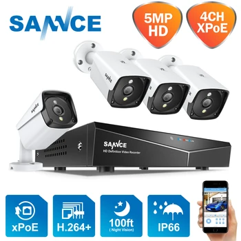 SANNCE 4CH POE Система за Видеонаблюдение 2MP/5MP Външна Всепогодная Инфрачервена IP Камера за Нощно Виждане Безжичен Комплект за Видеонаблюдение