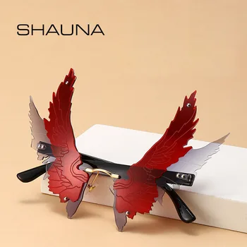 SHAUNA Уникални Слънчеви Очила Oversize Angel Wings Модни Слънчеви Очила Eagle Wing Без Рамки UV400