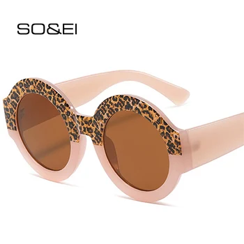SO & EI Модни Кръгли два цвята Дамски Слънчеви Очила Ретро Леопардовые Тенденция Нюанси UV400 Мъжки Желеобразные Розови Очила