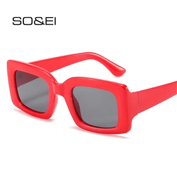 SO & EI Реколта Квадратни Дамски Слънчеви Очила с UV400 Мъжки Тенденция на Червени, Сини Слънчеви Очила Модерен Улични Очила Нюанси