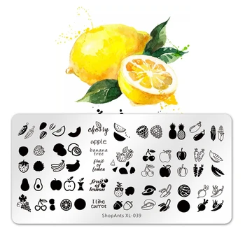 ShopAnts 6*12 см Плоча за релеф Нокти Шаблони с Изображения на Плодове, Дизайн от Неръждаема Стомана за Печат Рисунки за Нокти, Плоча XL-039