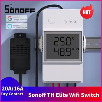 Sonoff TH Elite 16A/20A Wifi Интелигентен превключвател на температурата и влажността на Мониторинг време на сухия контакт чрез eWeLink Алекса Google home