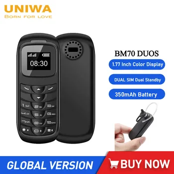 UNIWA BM70 DUOS 2G МИНИ-Телефон 1,77 Инча Дисплей за Мобилни Телефони С Две СИМ-Карти Двоен Режим на Готовност Мобилен Телефон Безжично Bluetooth 350 ма за Деца