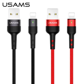 USAMS U26 1 m 2A Led Индикаторный Кабел Micro USB Type C Светкавица Сплетен Кабел За Зареждане И Трансфер на Данни За iPhone, Samsung, Huawei, Xiaomi