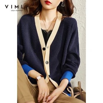 VIMLY Пуловер за Жени 2021 Есен-Зима Пуловери Корейската Мода Вязаное Палто с V-образно деколте и Елегантно Облекло Жилетка Трафика на F9657
