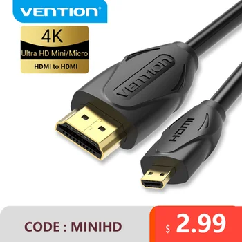 Vention Кабел Micro HDMI-HDMI 4K Mini HDMI мъж към Мъж Кабел за камера GoPro Sony Callphone Таблет Проектор HDTV Mini HDMI