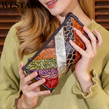 WESTAL женски чантата си жена клатч от естествена кожа дълъг чантата си за телефон/карти лоскутные портмонета дамски портмонета и портфейли