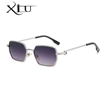 XIU странни нередовни слънчеви очила с квадратни рамки маркови нюанси за мъже кафяви златни метални шестиугольные слънчеви очила дамски 2021 uv400