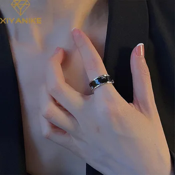 XIYANIKE Реколта Неправилни Черни Эмалевые Открити Белезници Пръстена на Пръста си, за Жени и Момичета Корейската Мода Бижута Подарък Вечерни пръстен женски